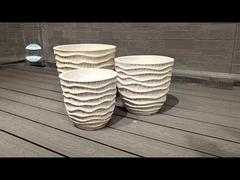 Cream Composite Clay Flower Pot with Smooth Hand Carved Design