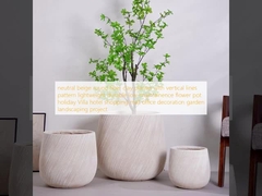 neutral beige round fiber clay planter with vertical lines pattern lightweight durable low-maintainence flower pot holiday Villa hotel shopping mall office decoration garden landscaping project