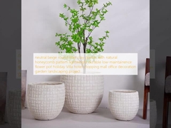 neutral beige round fiber clay planter with natural honeycomb pattern lightweight durable low-maintainence flower pot holiday Villa hotel shopping mall office decoration garden landscaping project