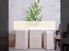 neutral beige round fiber clay planter with checkered design pattern lightweight durable low-maintainence flower pot holiday Villa hotel shopping mall office decoration garden landscaping project