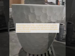 neutral beige round fiber clay planter with vertical stripe pattern lightweight durable low-maintainence flower pot holiday Villa hotel shopping mall office decoration garden landscaping project