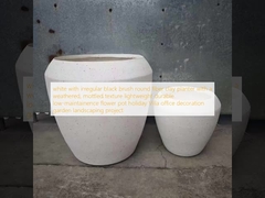 white with irregular black brush round fiber clay planter with  a weathered, mottled texture lightweight durable low-maintainence flower pot holiday Villa office decoration garden landscaping project