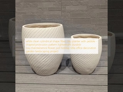 white clean cylindrical shape fiber clay planter with pebble - shaped protrusion pattern lightweight durable low-maintainence flower pot holiday Villa office decoration garden landscaping project