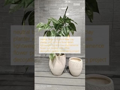 neutral beige cylindrical fiber clay planter with intricate floral details  lightweight durable low-maintainence flower pot holiday Villa office decoration garden landscaping project
