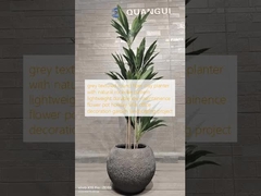 grey textured  round fiber clay planter with natural rock-like pattern lightweight durable low-maintainence flower pot holiday Villa office decoration garden landscaping project