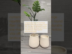 contemporary look neutral beige repetitive linear texture design round fiber clay planter lightweight durable low-maintainence flower pot holiday Villa office decoration garden landscaping project
