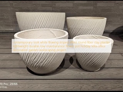 contemporary look white flowing striped effect round fiber clay planter lightweight durable low-maintainence flower pot holiday Villa office decoration garden landscaping project