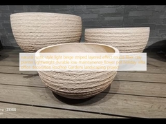 natural rustic style light beige striped layered effect round fiber clay planter lightweight durable low-maintainence flower pot holiday Villa office decoration Rooftop Gardens landscaping project