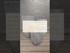 geometric cracked - like design grey round fiber clay planter with a mosaic pattern lightweight durable low-maintainence flower pot holiday Villa office decoration Rooftop Gardens landscaping project