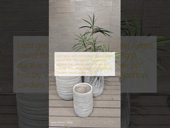 Light grey with horizontal circular ridges round fiber clay planter lightweight durable low-maintainence flower pot holiday Villa office decoration Rooftop Gardens landscaping project