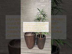 Light grey with horizontal circular ridges round fiber clay planter lightweight durable low-maintainence flower pot holiday Villa office decoration Rooftop Gardens landscaping project