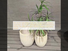 Pair of Chic Light Beige Flower Pots: Unique Vertical Patterns round fiber clay planter lightweight durable low-maintainence holiday Villa office decoration Rooftop Gardens landscaping project