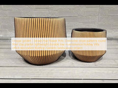 Unique golden - brown hue Flower Pots: Distinctive stripe patterns round fiber clay planter lightweight durable low-maintainence holiday Villa office decoration Rooftop Gardens landscaping project