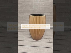 Tall golden- Brown hue stripe round fiber clay planter office decoration project