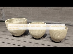 warm natural beige rhythmic tactile pattern round fiber clay planter home porch project