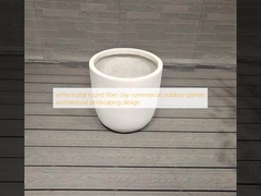white matte round fiber clay commercial outdoor planter architectural landscaping design