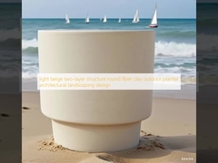 light beige two-layer structure round fiber clay outdoor planter architectural landscaping design