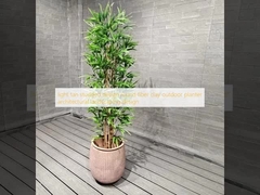 light tan studded design round fiber clay outdoor planter architectural landscaping design