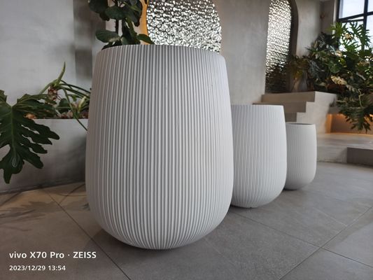 Garden Round Fiber Clay Pots Hand Carved 10 Inches