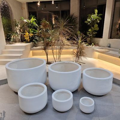 Indoor Outdoor Smooth Fibre Clay Planter With Drainage Holes
