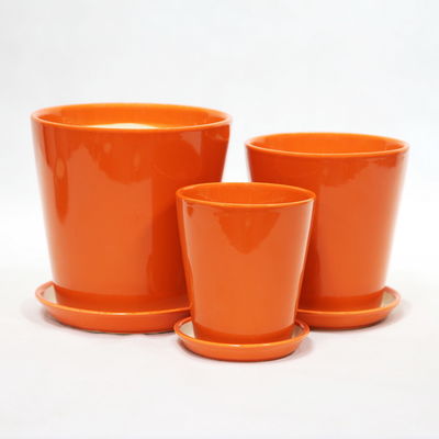 Buy Indoor Decor Handcrafted Orange Ceramic Pots With Drainage Holes online manufacture