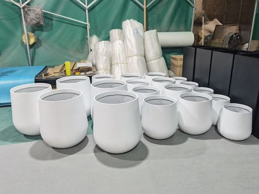 Buy Round Shape Tall Large Fiberglass Flower Pots Customized Logo Printing Resin Fiberglass Plant Box online manufacture