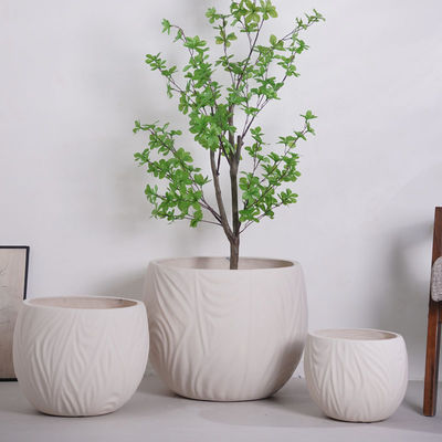 Buy Irregular Wavy Lines Pattern Neutral Beige Round Fiber Clay Planter online manufacture