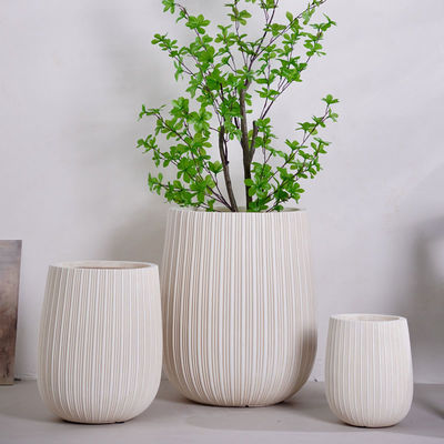 Buy Vertical Lines Pattern Neutral Beige Round Fiber Clay Planter Custom Color online manufacture