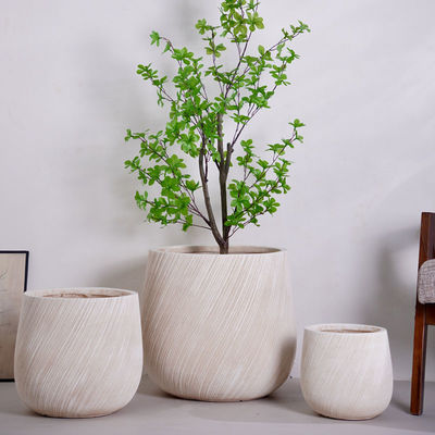 Buy Diagonal Lines Pattern Neutral Beige Round Fiber Clay Planter Weatherproof online manufacture