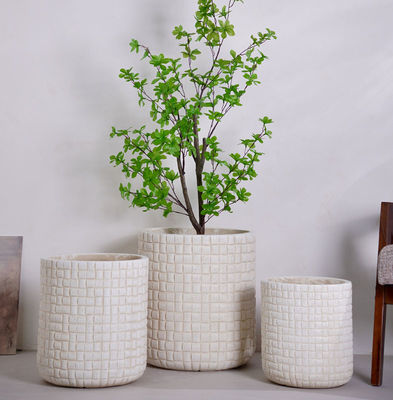 Buy Versatility Checkered Design  Neutral Beige Round Fiber Clay Planter online manufacture