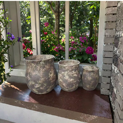 Buy Gray Dotted With Beige Mottlings Round Fiber Clay Planter Planting Trees online manufacture