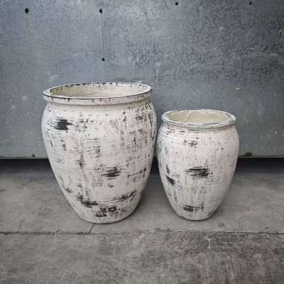 Buy Irregular Black Brush White Round Fiber Clay Planter Lobby Redesign online manufacture