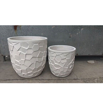 Buy Irregular Polygonal Mosaic-like Pattern White Round Fiber Clay Planter Customization online manufacture