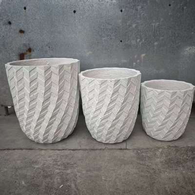 Buy Herringbone Pattern White Round Fiber Clay Planter Frame Entrances online manufacture