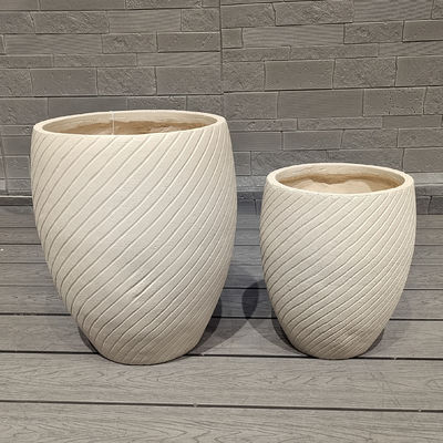 Buy Cylindrical Shape Neutral Beige Fiber Clay Planter Evenly Spaced Ridges Pattern online manufacture