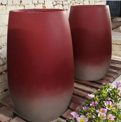 Buy Extra Tall Red-gradient Design Tapered Cylindrical Fiber Clay Planter Garden Project online manufacture