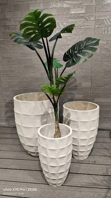 buy White Elegant Angular Geometric Shapes Round Contemporary Look Fiber Clay Planter online manufacture