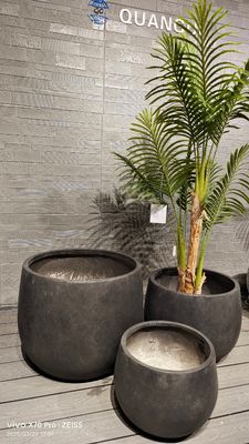 buy Timeless Modern Style Black Round Fiber Clay Planter Smooth Matte Pattern online manufacture