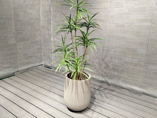 Buy Light Grayish White Repetitive Geometric Pattern Round Fiber Clay Planter Architectural Landscaping Design online manufacture