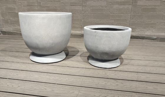Buy Light Grey Round Bowl Shape With Pedestal Base Fiber Clay Planter Architectural Landscaping online manufacture