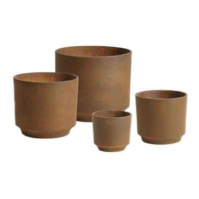 Round Indoor Outdoor GRC Planter Pots Hand Carved Surface Scrubbed