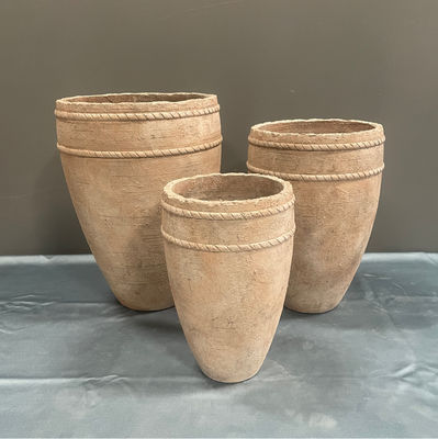 Premium Fiber Cement Custom Flower Pots With Rustic Textured Hand Carved Finish