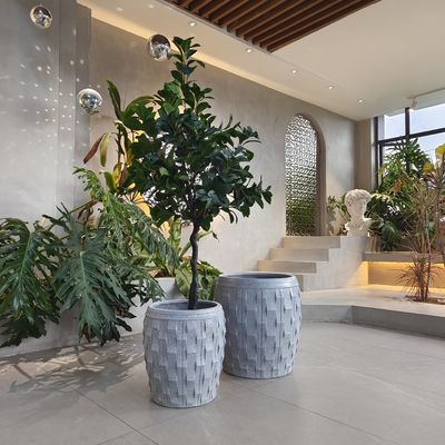D390*H410B D340*H360 Fiber Clay Planter With Textured Surface And Frost Resistant Character
