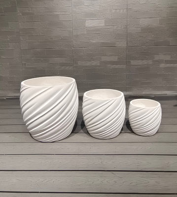Hand Carved Fiber Clay Planter In Smooth Surface For Traditional Elegance