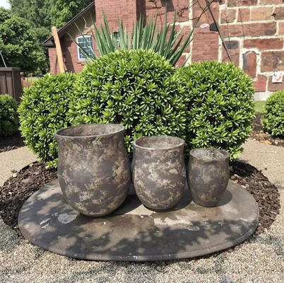 Vintage Round Fiber Clay Flower Pots - Hand - Crafted Aged for Garden & Patio Decoration