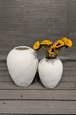 Drainage Holes In Round Fiber Cement Pot For Plant Lovers