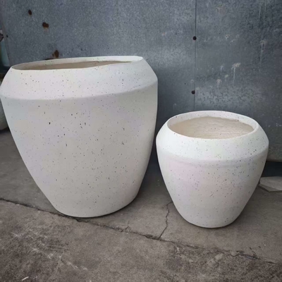 matte white dotted with tiny, dark specks round fiber clay planter lightweight durable low-maintainence flower pot holiday Villa office decoration garden landscaping project