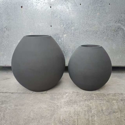 matte grey round urn-shape fiber clay planter lightweight durable low-maintainence flower pot holiday Villa office decoration garden landscaping project