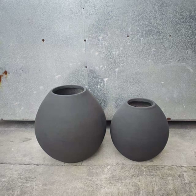 matte grey round urn-shape fiber clay planter lightweight durable low-maintainence flower pot holiday Villa office decoration garden landscaping project