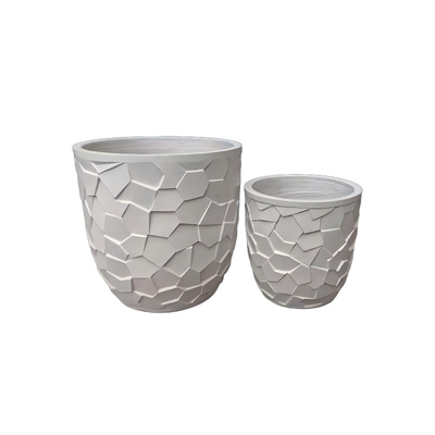 white round fiber clay planter with  irregular polygonal mosaic-like pattern lightweight durable low-maintainence flower pot holiday Villa office decoration garden landscaping project